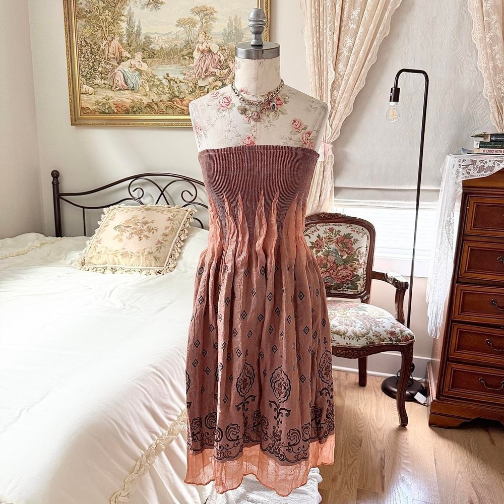 boho strapless midi dress  Y2k Lapis one size rust brown strapless midi‎ dress